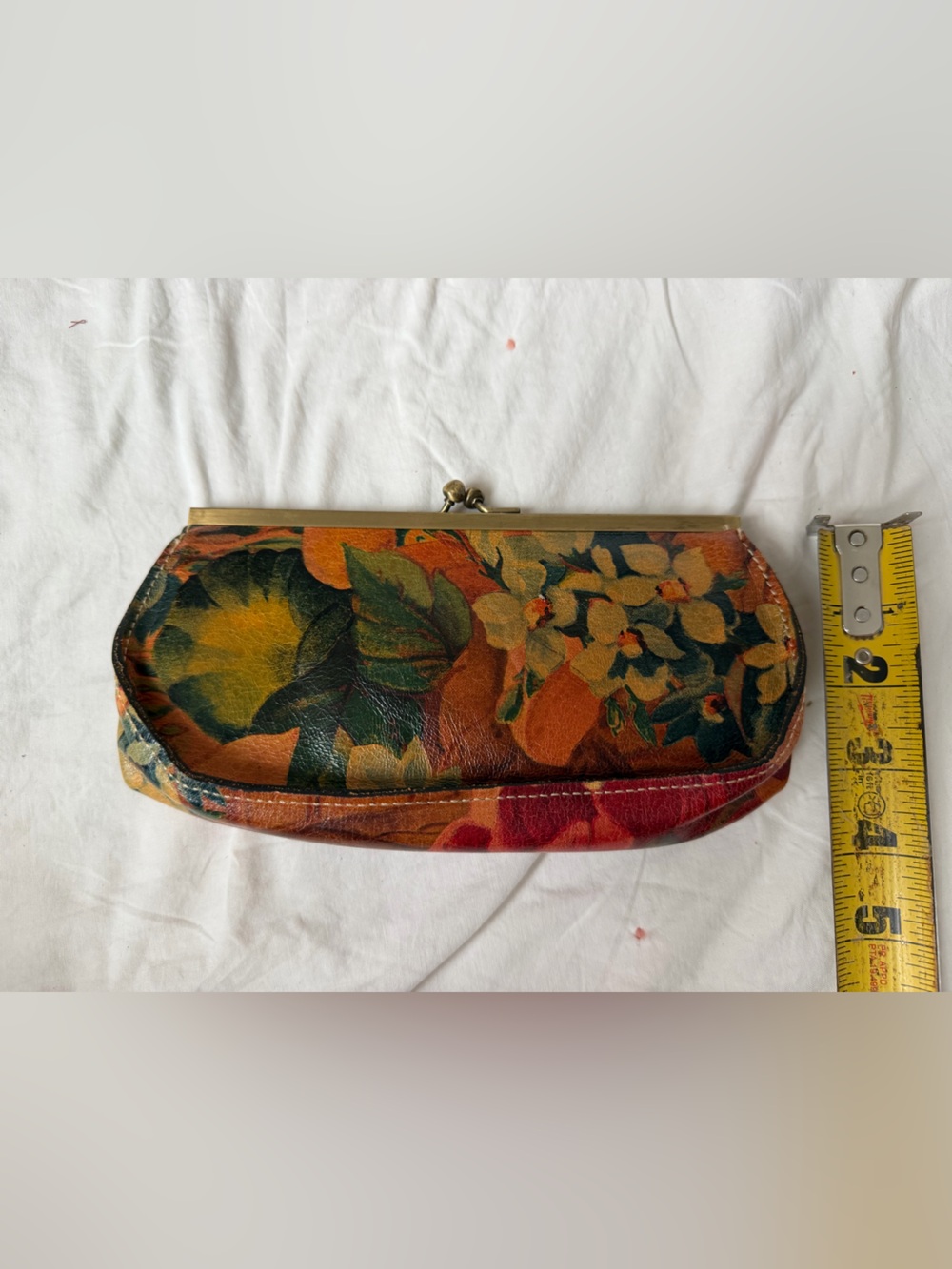 Patricia Nash Floral Leather Kiss-Lock Clutch in Orange, Green, Red - Picture 5 of 5